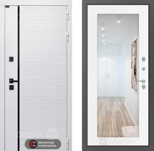 Входная металлическая Дверь Лабиринт (LABIRINT) Royal Зеркало 18 Белое дерево в Бронницах