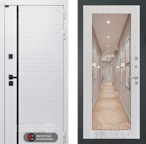 Входная металлическая Дверь Лабиринт (LABIRINT) Royal Зеркало 18 Сандал белый в Бронницах