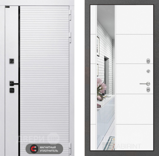 Входная металлическая Дверь Лабиринт (LABIRINT) Royal Зеркало 19 Белый софт в Бронницах