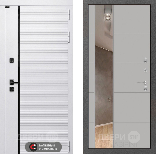 Входная металлическая Дверь Лабиринт (LABIRINT) Royal Зеркало 19 Грей софт в Бронницах