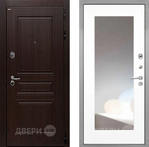 Входная металлическая Дверь Интекрон (INTECRON) Брайтон Тиковое Дерево ФЛЗ-120-М Зеркало Белый матовый в Бронницах