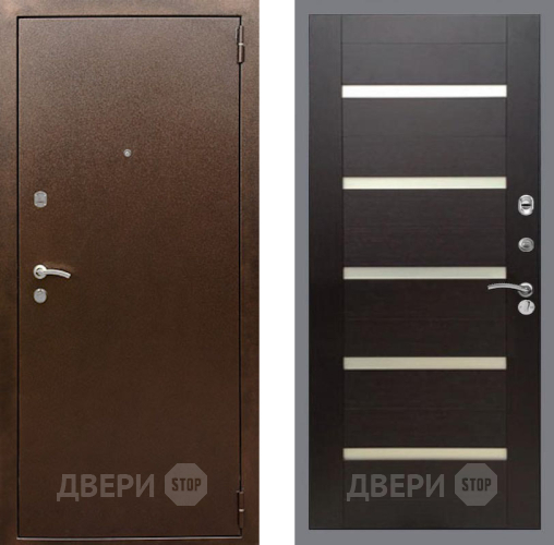 Входная металлическая Дверь Рекс (REX) 1А Медный Антик СБ-14 стекло белое венге поперечный в Бронницах