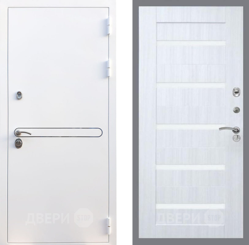 Входная металлическая Дверь Рекс (REX) 27 СБ-14 стекло белое Сандал белый в Бронницах