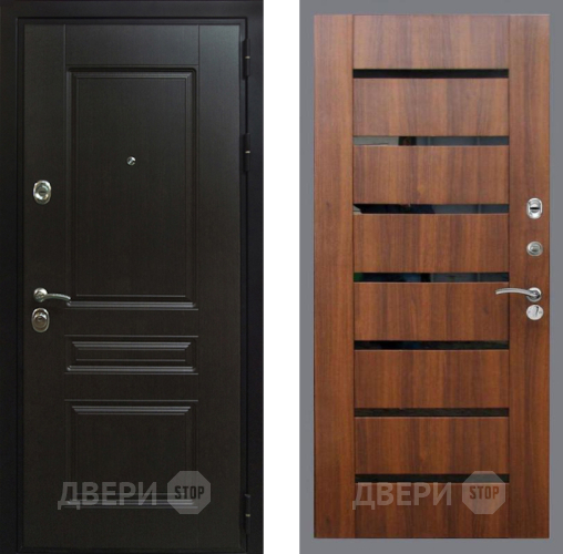 Входная металлическая Дверь Рекс (REX) Премиум-Н СБ-14 стекло черное Орех бренди в Бронницах