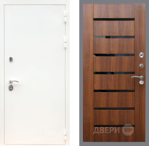 Входная металлическая Дверь Рекс (REX) 5 Белая Шагрень СБ-14 стекло черное Орех бренди в Бронницах