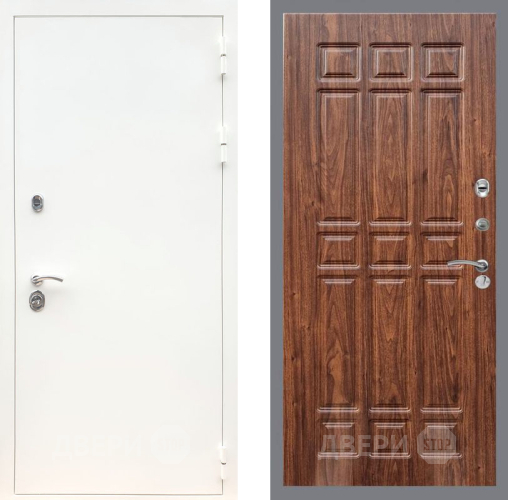 Входная металлическая Дверь Рекс (REX) 5 Белая Шагрень FL-33 орех тисненый в Бронницах
