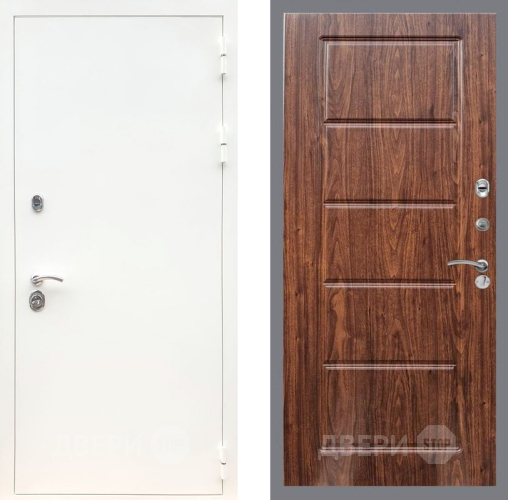 Входная металлическая Дверь Рекс (REX) 5 Белая Шагрень FL-39 орех тисненый в Бронницах