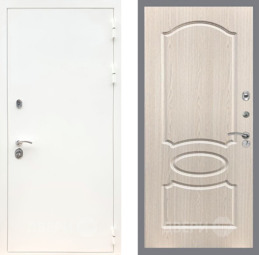 Входная металлическая Дверь Рекс (REX) 5 Белая Шагрень FL-128 Беленый дуб в Бронницах