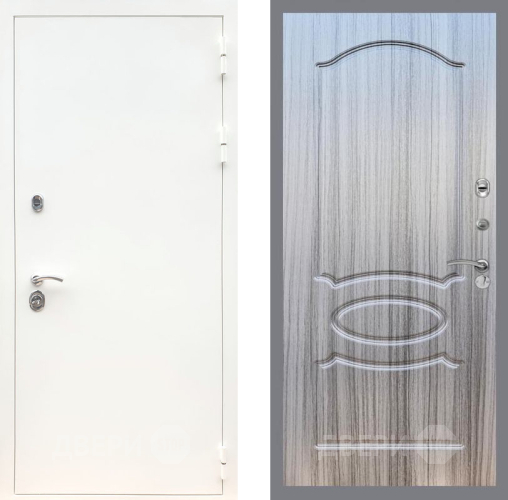 Входная металлическая Дверь Рекс (REX) 5 Белая Шагрень FL-128 Сандал грей в Бронницах