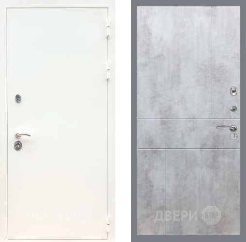 Входная металлическая Дверь Рекс (REX) 5 Белая Шагрень FL-290 Бетон светлый в Бронницах