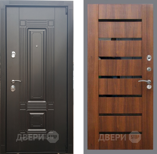 Входная металлическая Дверь Рекс (REX) 9 СБ-14 стекло черное Орех бренди в Бронницах