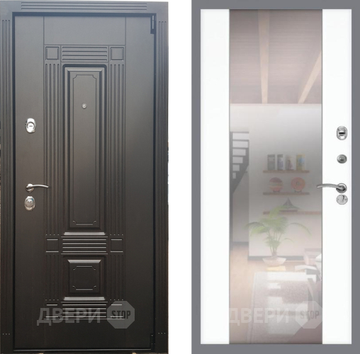 Входная металлическая Дверь Рекс (REX) 9 СБ-16 Зеркало Силк Сноу в Бронницах