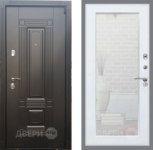 Входная металлическая Дверь Рекс (REX) 9 Зеркало Пастораль Силк Сноу в Бронницах