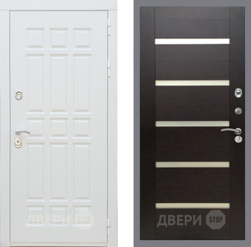 Входная металлическая Дверь Рекс (REX) 8 Силк Сноу СБ-14 стекло белое венге поперечный в Бронницах