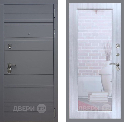 Входная металлическая Дверь Рекс (REX) 14 силк титан Зеркало Пастораль Сандал белый в Бронницах