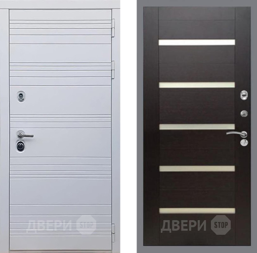 Входная металлическая Дверь Рекс (REX) 14 Силк Сноу СБ-14 стекло белое венге поперечный в Бронницах