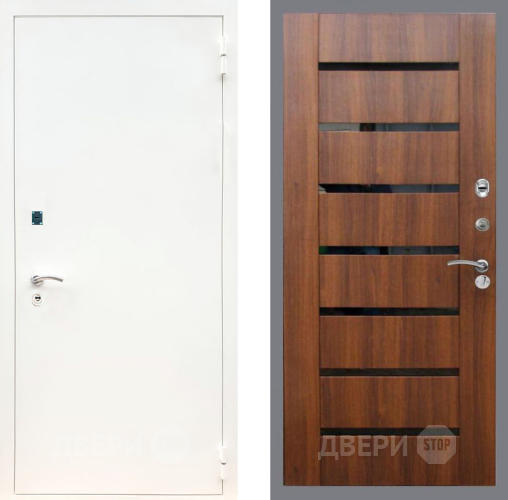 Входная металлическая Дверь Рекс (REX) 1А Белая шагрень СБ-14 стекло черное Орех бренди в Бронницах