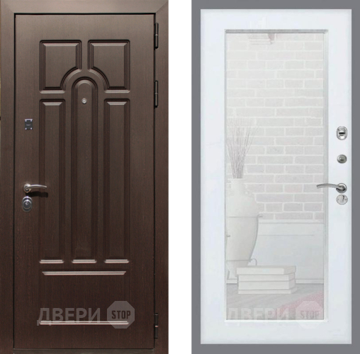 Входная металлическая Дверь Рекс (REX) Эврика Зеркало Пастораль Белый ясень в Бронницах