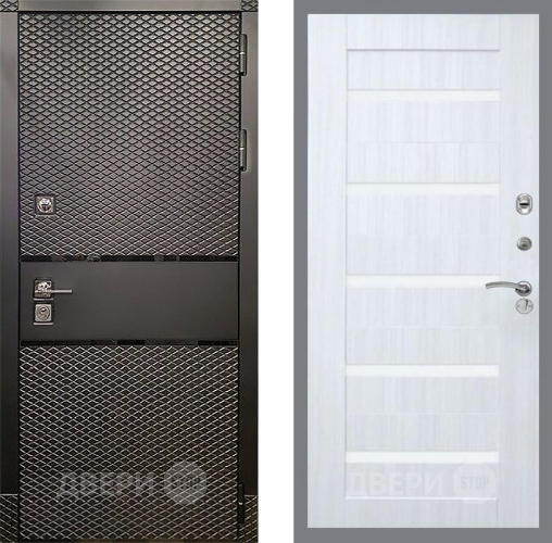 Входная металлическая Дверь Рекс (REX) 15 Черный Кварц СБ-14 стекло белое Сандал белый в Бронницах