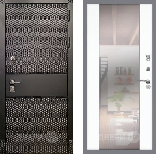 Входная металлическая Дверь Рекс (REX) 15 Черный Кварц СБ-16 Зеркало Силк Сноу в Бронницах