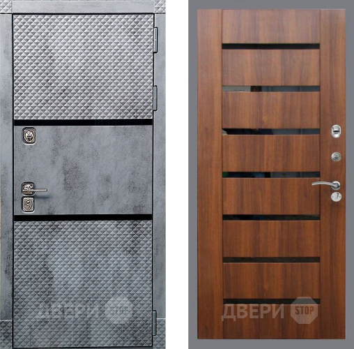 Входная металлическая Дверь Рекс (REX) 15 Бетон Темный СБ-14 стекло черное Орех бренди в Бронницах