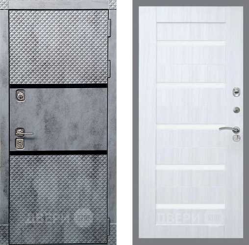 Дверь Рекс (REX) 15 Бетон Темный СБ-14 стекло белое Сандал белый в Бронницах