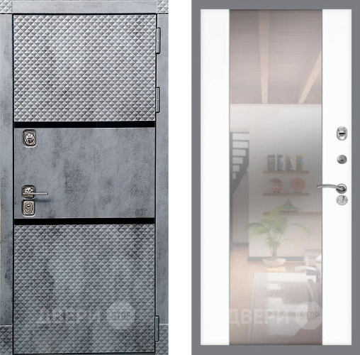 Входная металлическая Дверь Рекс (REX) 15 Бетон Темный СБ-16 Зеркало Силк Сноу в Бронницах