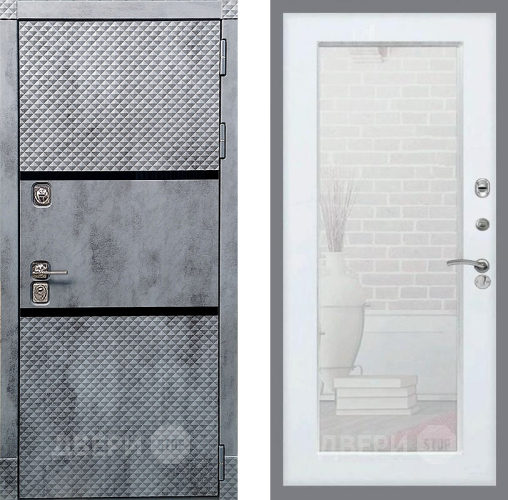 Дверь Рекс (REX) 15 Бетон Темный Зеркало Пастораль Белый ясень в Бронницах