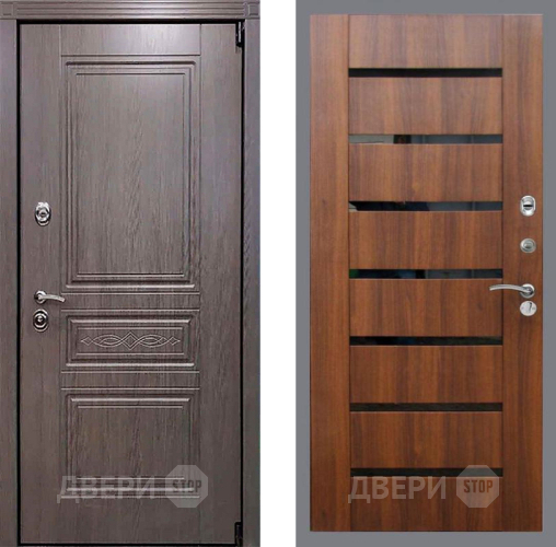 Входная металлическая Дверь Рекс (REX) Премиум-S СБ-14 стекло черное Орех бренди в Бронницах