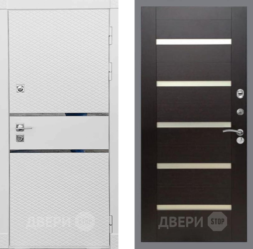 Входная металлическая Дверь Рекс (REX) 15 Силк Сноу СБ-14 стекло белое венге поперечный в Бронницах