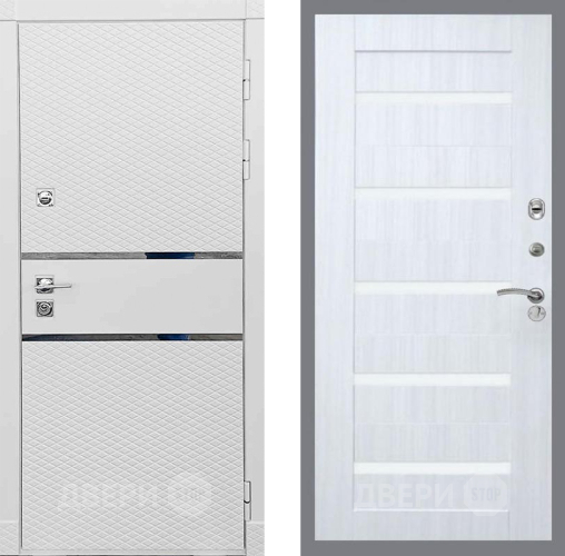 Входная металлическая Дверь Рекс (REX) 15 Силк Сноу СБ-14 стекло белое Сандал белый в Бронницах