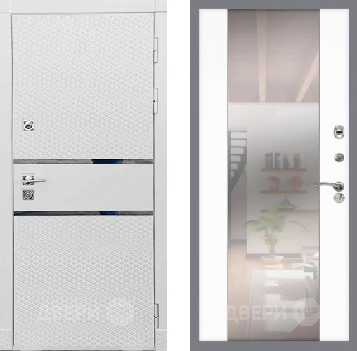Входная металлическая Дверь Рекс (REX) 15 Силк Сноу СБ-16 Зеркало Силк Сноу в Бронницах