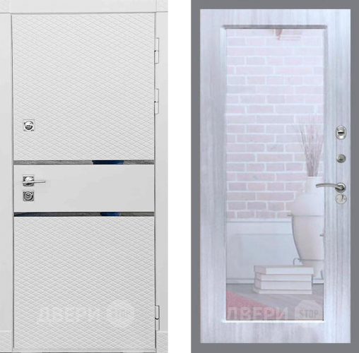 Входная металлическая Дверь Рекс (REX) 15 Силк Сноу Зеркало Пастораль Сандал белый в Бронницах