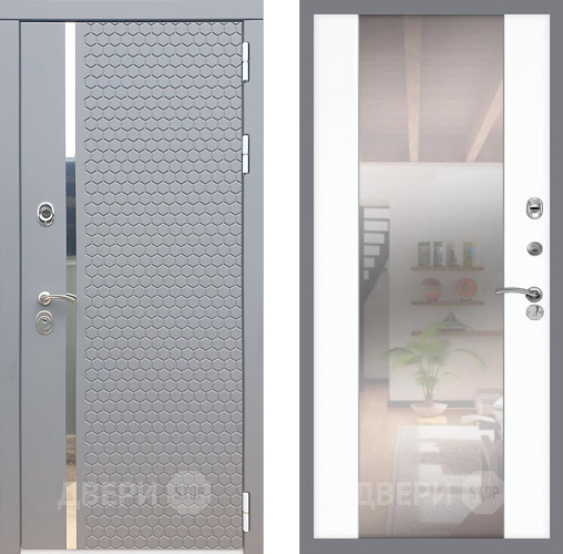 Входная металлическая Дверь Рекс (REX) 24 СБ-16 Зеркало Силк Сноу в Бронницах
