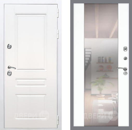 Входная металлическая Дверь Рекс (REX) Премиум-н Силк Сноу СБ-16 Зеркало Силк Сноу в Бронницах