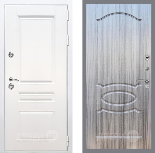 Входная металлическая Дверь Рекс (REX) Премиум-н Силк Сноу FL-128 Сандал грей в Бронницах