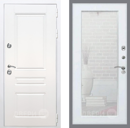 Входная металлическая Дверь Рекс (REX) Премиум-н Силк Сноу Зеркало Пастораль Силк Сноу в Бронницах