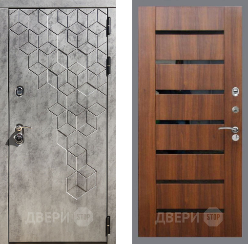 Входная металлическая Дверь Рекс (REX) 23 СБ-14 стекло черное Орех бренди в Бронницах