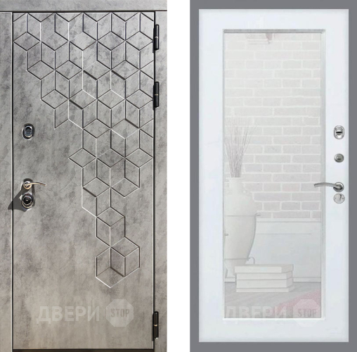 Входная металлическая Дверь Рекс (REX) 23 Зеркало Пастораль Белый ясень в Бронницах